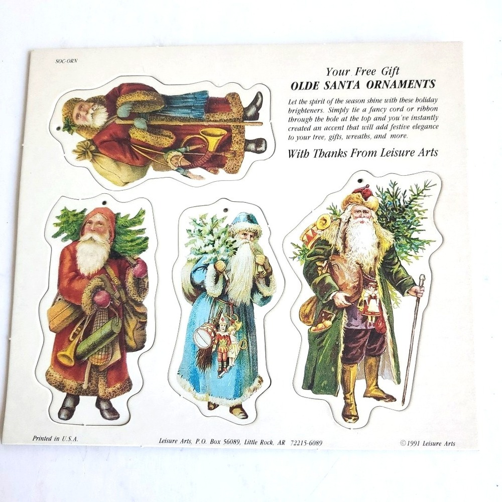 Leisure Arts Cardboard Ornaments 1991  On Card santa‎ claus